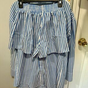 Blue and White Striped Womens set shorts and top